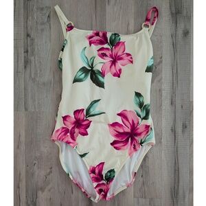 Leilani Cream Pink Floral Ring Adjuster One Piece Swimsuit, 12 (A3)